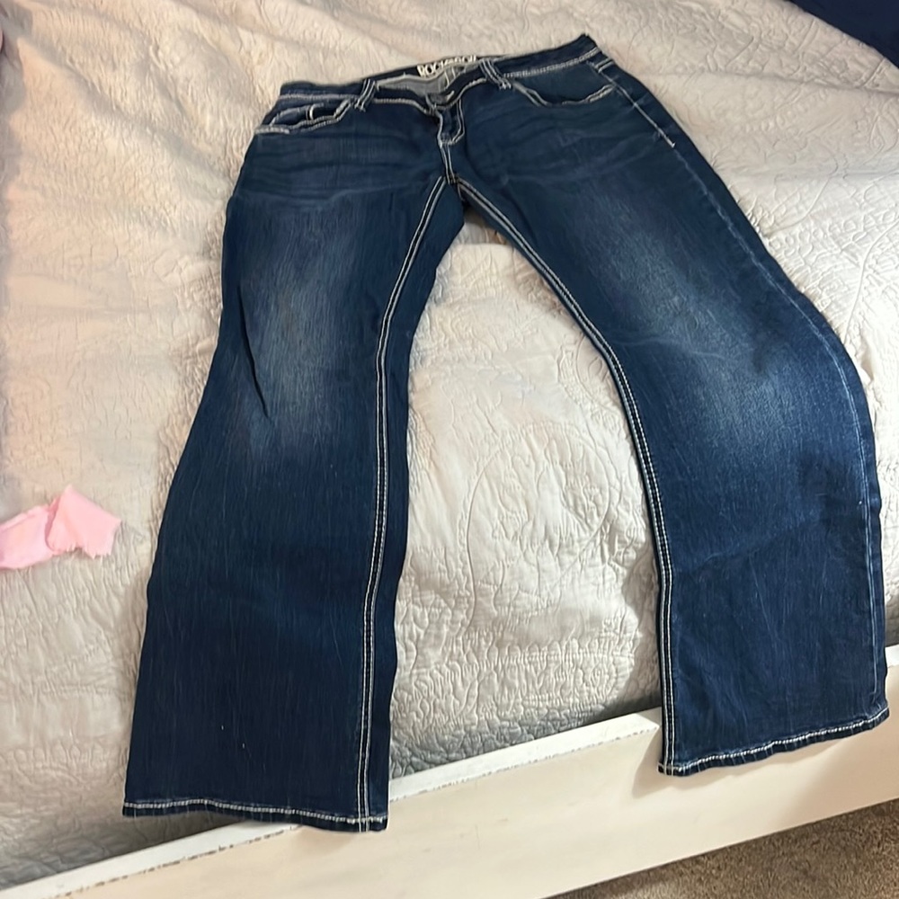 Like new jeans.  Wore one time.  No holes, tears & the cuffs are immaculate.